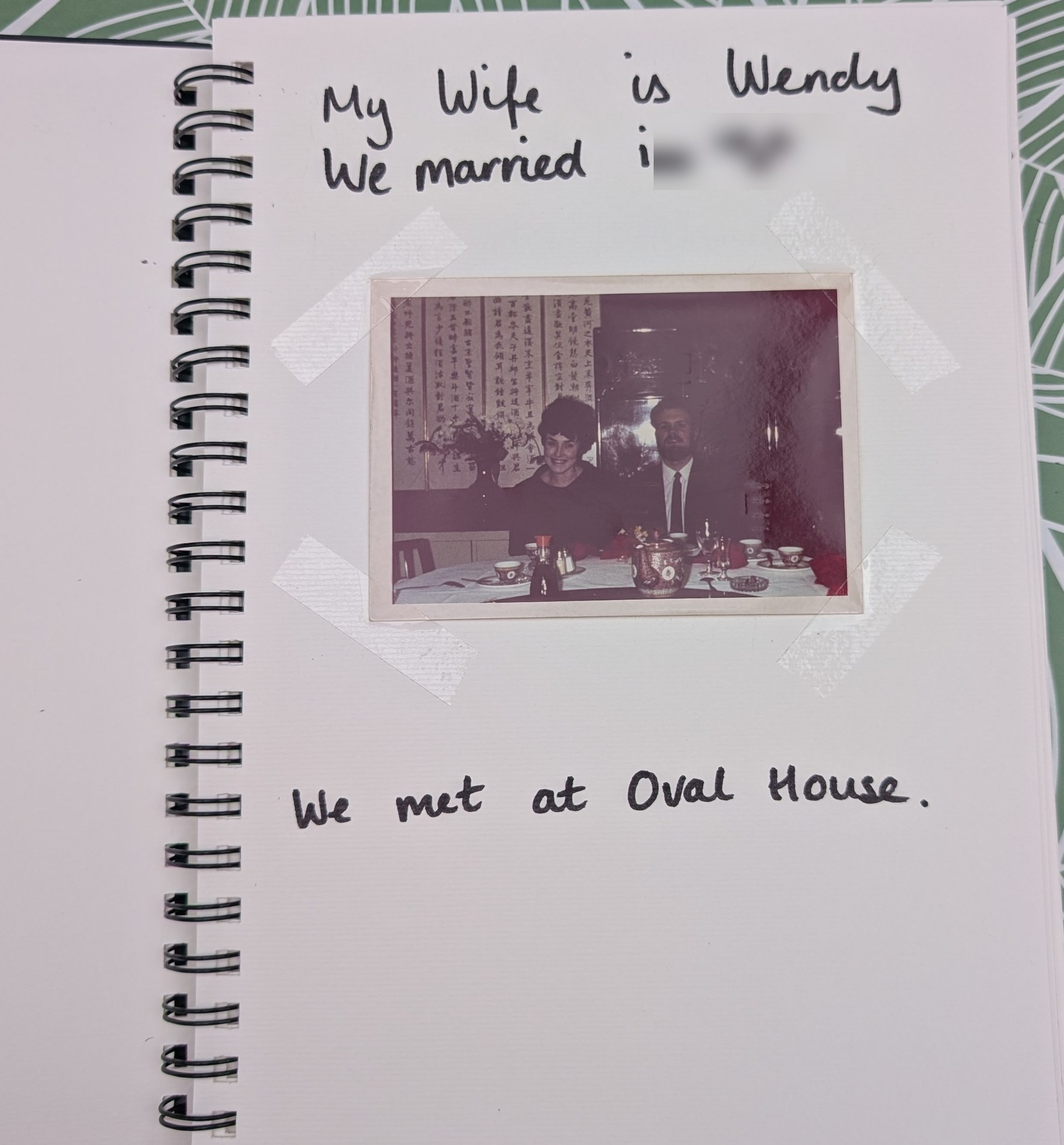 A page of the memory book: a photograph with a short caption written in the first person
