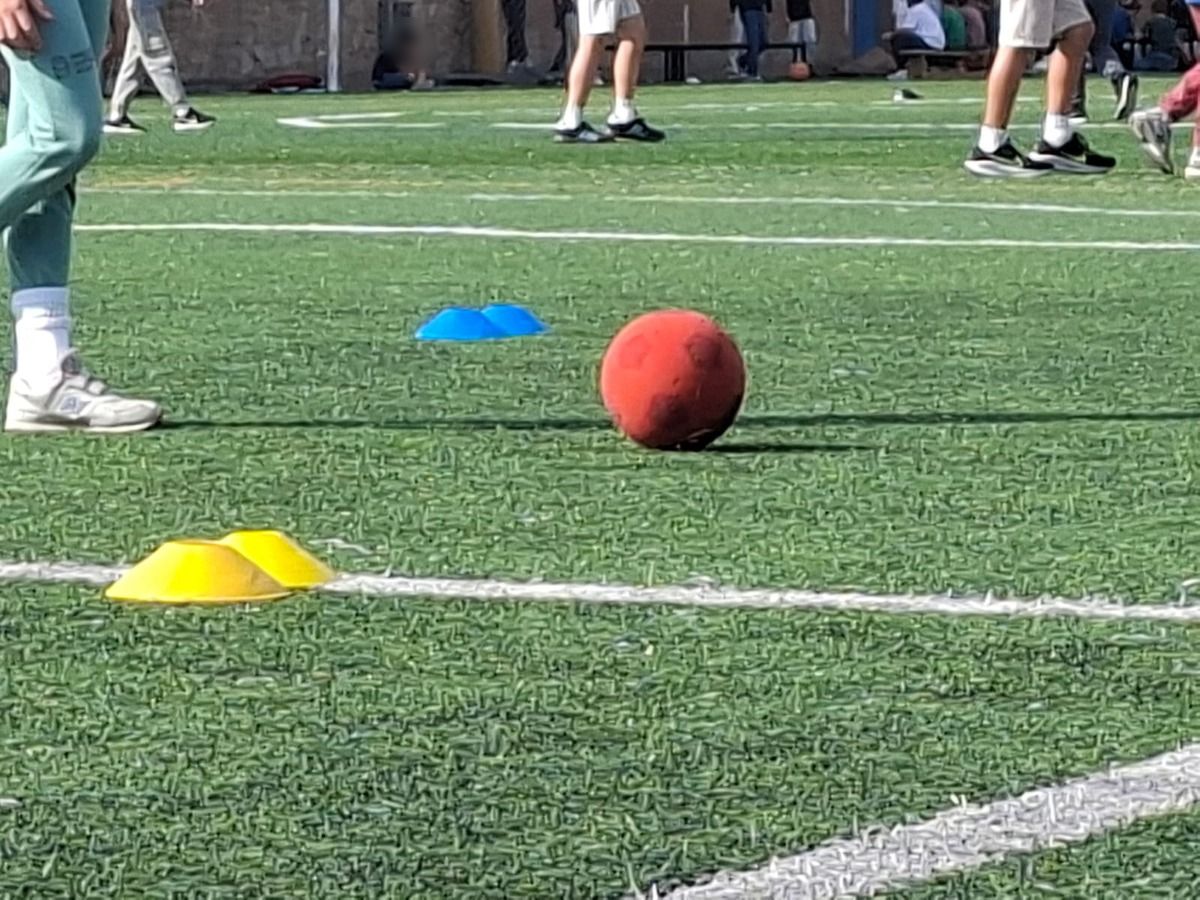 Cones and a ball on the pitch
